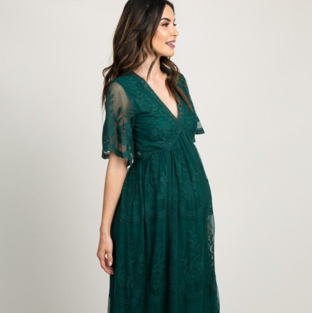 Pinkblush Teal Green Lace Maternity Maxi Dress